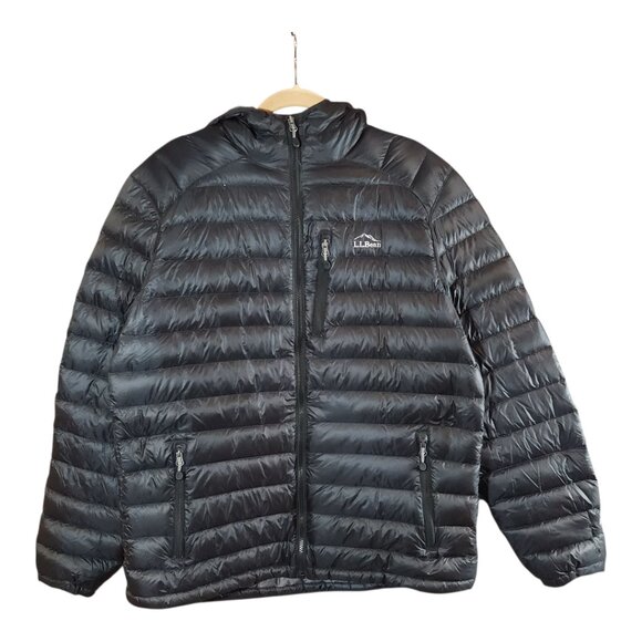 L.L. Bean Black Ultralight 850 Down Hooded Puffer Jacket Outdoor Men's L Tall - Picture 1 of 5